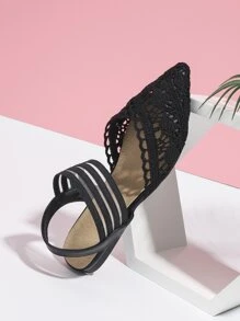 elegante negro Zapatillas con tira tobillera para ribete en abanico con encaje Zapatillas planas - Negro - Ver 2