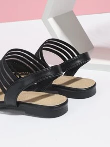 elegante negro Zapatillas con tira tobillera para ribete en abanico con encaje Zapatillas planas - Negro - Ver 4