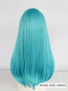 22英寸的合成纖維天藍色直髮角色扮演假髮,適用於成年女子時尚派對裝束萬聖節服裝道具,防脫扣無膠靜電耐熱柔順絲質高密度天然外觀的機器製假髮,日常宴會及造型常規之選。附送1個假髮帽 - 藍色 - 查看 3