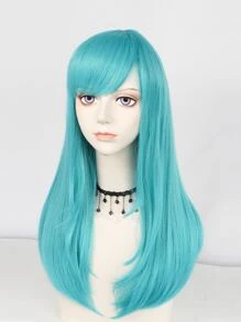 22英寸的合成纖維天藍色直髮角色扮演假髮,適用於成年女子時尚派對裝束萬聖節服裝道具,防脫扣無膠靜電耐熱柔順絲質高密度天然外觀的機器製假髮,日常宴會及造型常規之選。附送1個假髮帽 - 藍色 - 查看 4