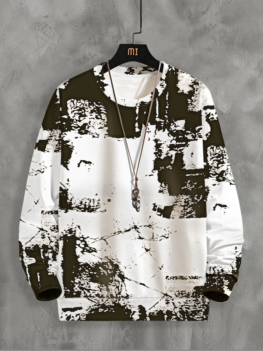 Manfinity Men Graphic Print Drop Shoulder Sweatshirt - Black and White - View 1