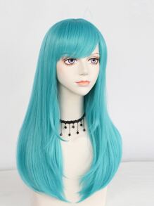 22英寸的合成纖維天藍色直髮角色扮演假髮,適用於成年女子時尚派對裝束萬聖節服裝道具,防脫扣無膠靜電耐熱柔順絲質高密度天然外觀的機器製假髮,日常宴會及造型常規之選。附送1個假髮帽 - 藍色 - 查看 5