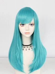 22英寸的合成纖維天藍色直髮角色扮演假髮,適用於成年女子時尚派對裝束萬聖節服裝道具,防脫扣無膠靜電耐熱柔順絲質高密度天然外觀的機器製假髮,日常宴會及造型常規之選。附送1個假髮帽 - 藍色 - 查看 6