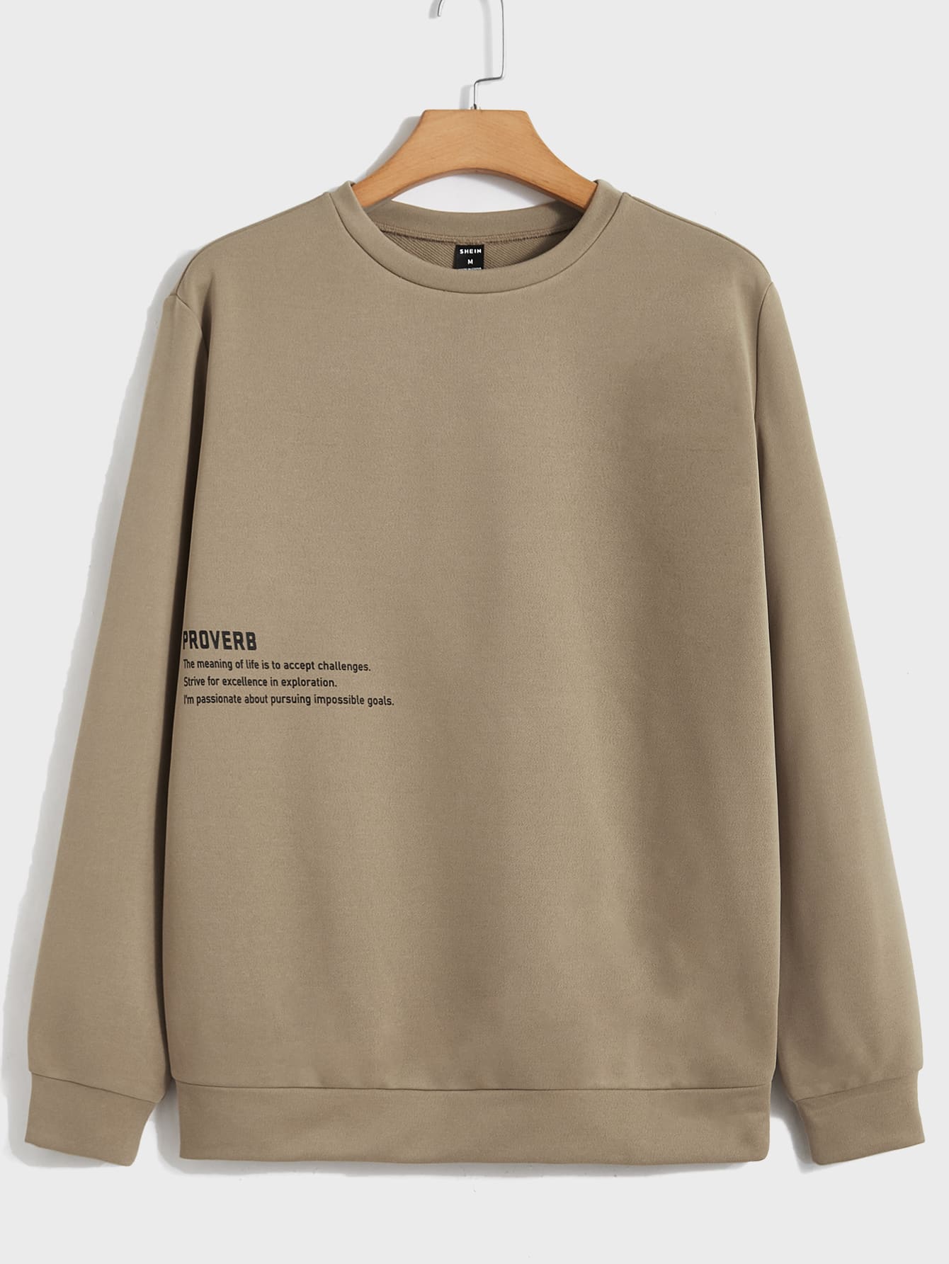 Manfinity Sudadera con gráfico de eslogan para hombre, para otoño e invierno - Caqui - Ver 1