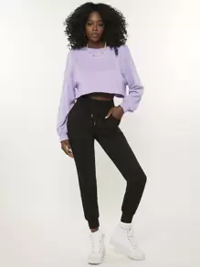 SHEIN BASICS Joggers deportivos de cintura alta con cordón