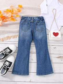 Toddler Girls Bleach Wash Ripped Flare Leg Jeans - Dark Wash - View 2