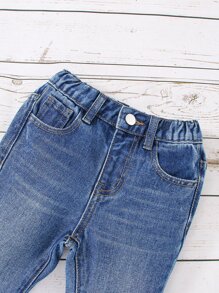 Toddler Girls Bleach Wash Ripped Flare Leg Jeans - Dark Wash - View 3
