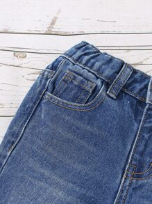 Toddler Girls Bleach Wash Ripped Flare Leg Jeans - Dark Wash - View 5