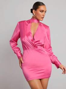 SHEINNeu Vestido de cuello profundo con cordón de satén