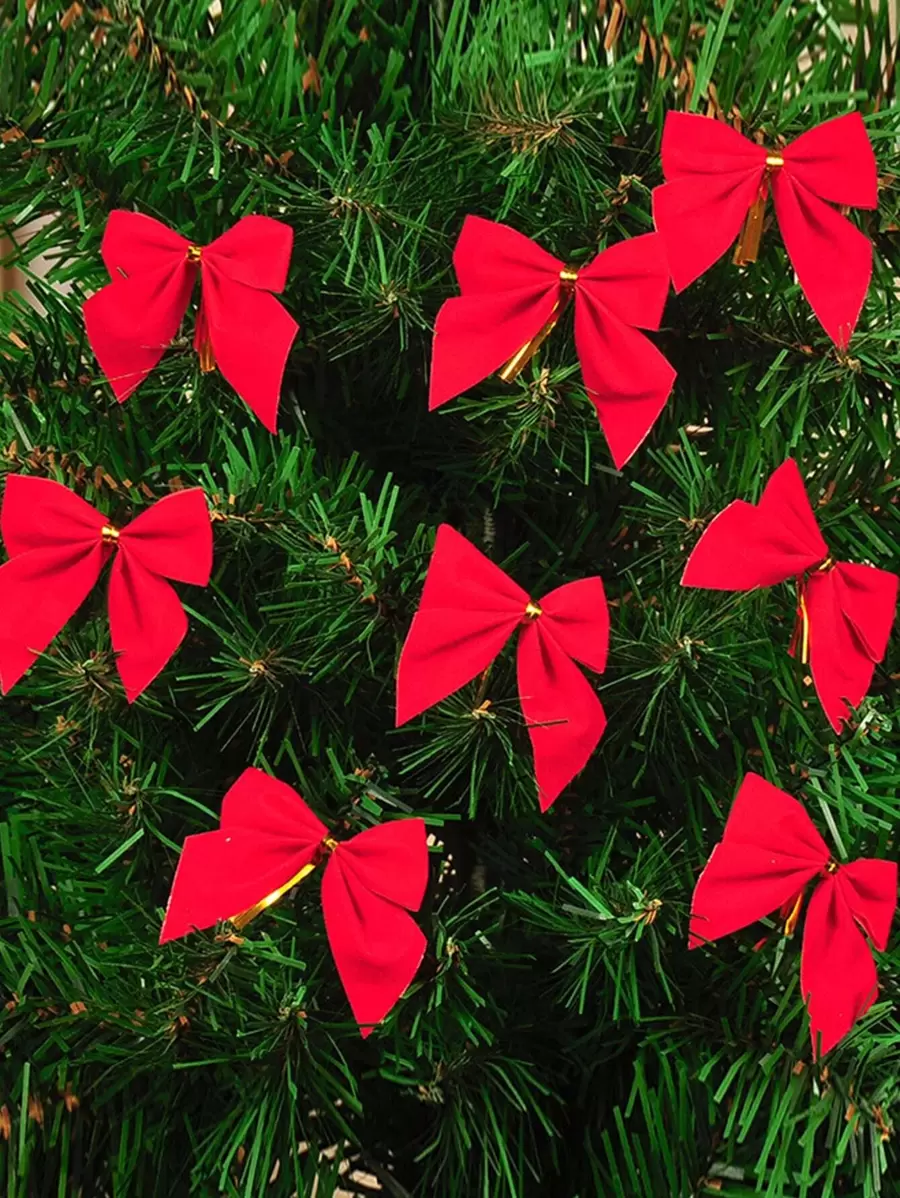 12 đồ trang trí treo nơ cho trang trí Giáng sinh, nơ đỏ trang trí nhà, đồ trang trí cây thông Noel, năm mới 2021 Giáng sinh - Đỏ - Xem 1