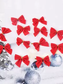 12 đồ trang trí treo nơ cho trang trí Giáng sinh, nơ đỏ trang trí nhà, đồ trang trí cây thông Noel, năm mới 2021 Giáng sinh - Đỏ - Xem 2