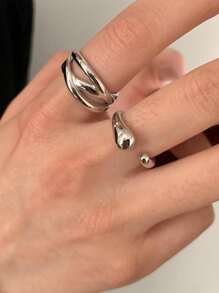 2pcs Retro Exaggerated Geometric Lines Chain Geometric Rings, Suitable For Women's Daily Wear, Gift For Friends & Family