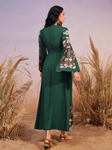 Mulvari Đầm Dây kéo Hoa Boho - Màu xanh lá cây đậm - Xem 2