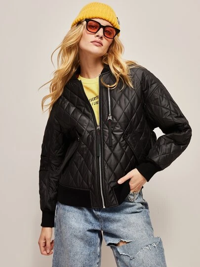 JAZZEVAR Zip Up Drop Shoulder Quilted Coat