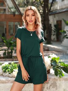 DEARCASE Áo liền quần nữ Nút Dây kéo màu trơn Giải trí - Màu xanh lá cây đậm - Xem 3