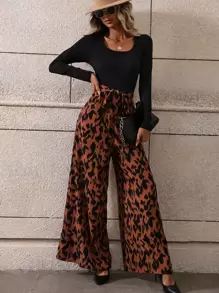 SHEIN Clasi Graphic Print Belted Culotte Jumpsuit - Multicolor - View 1