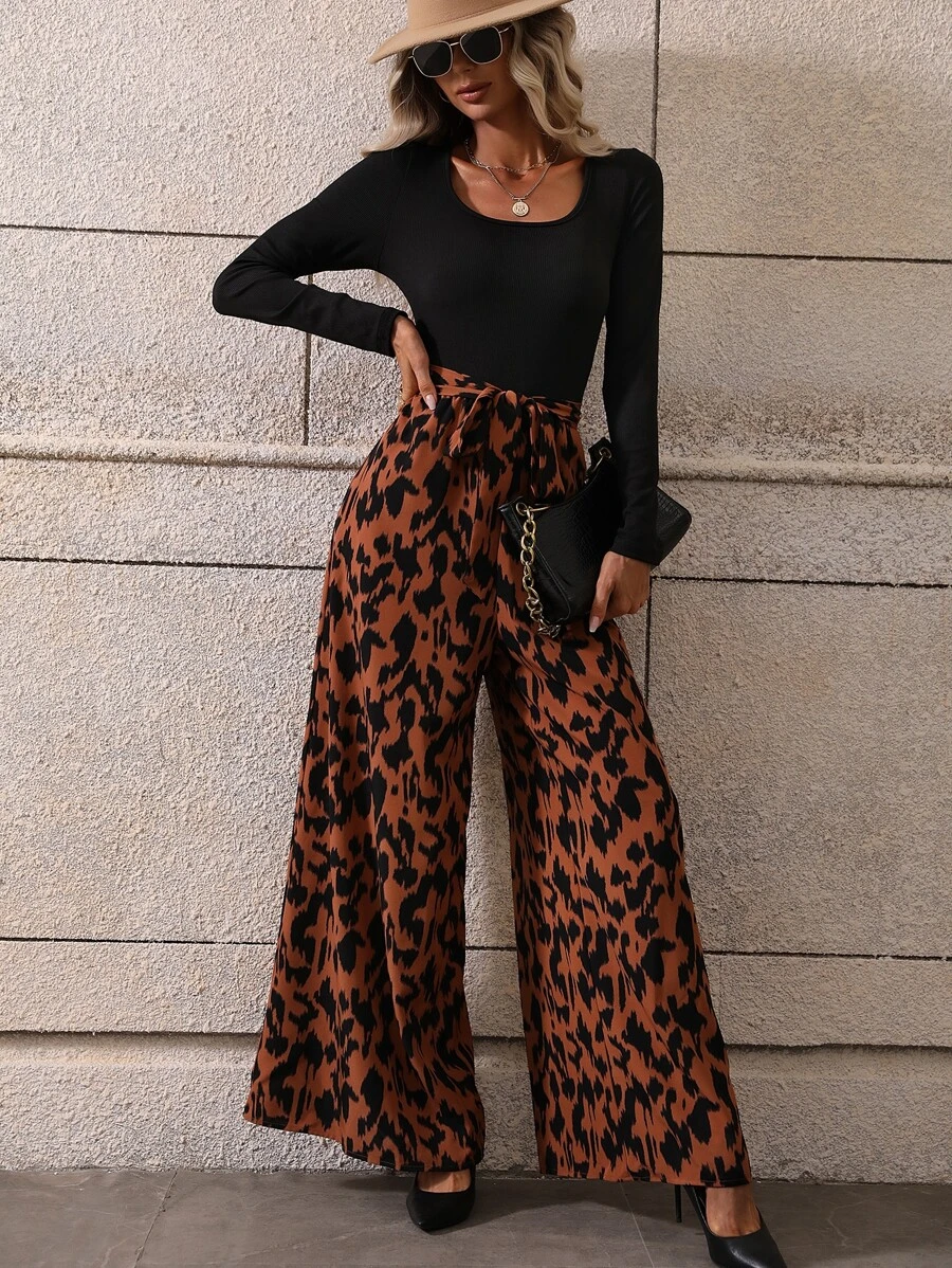 SHEIN Clasi Graphic Print Belted Culotte Jumpsuit - Multicolor - View 1