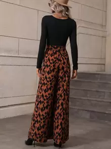 SHEIN Clasi Graphic Print Belted Culotte Jumpsuit - Multicolor - View 2