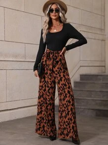 SHEIN Clasi Graphic Print Belted Culotte Jumpsuit - Multicolor - View 4