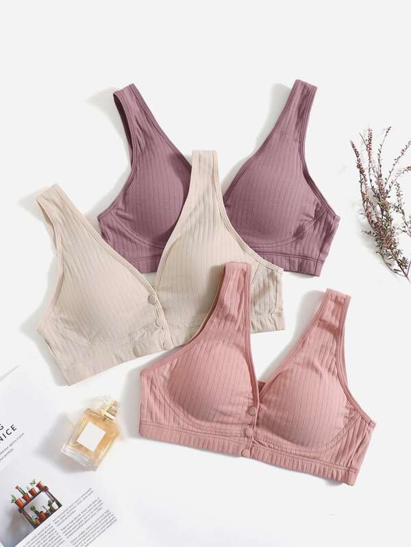 SHEIN 3pack Maternity Button Front Bra For Mother