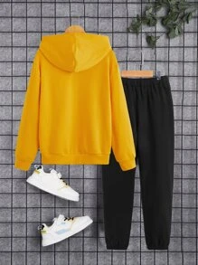 SHEIN Boys Letter Graphic Hoodie & Drawstring Waist Joggers - Multicolor - View 2