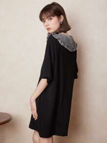 ROMWE Kawaii 格子彼得潘领卡通熊图案 T 恤连衣裙