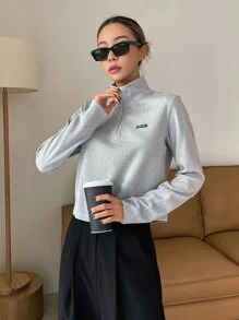 DAZY 字母補丁細節半拉鍊上衣 - 淺灰色 - 查看 6