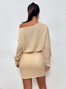 SHEIN Privé Batwing Sleeve Bodycon Dress - Apricot - View 2