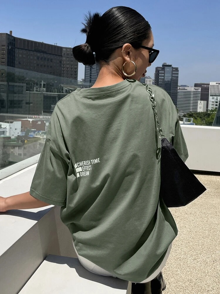 Letter Graphic Drop Shoulder Tee Oversized T-Shirt