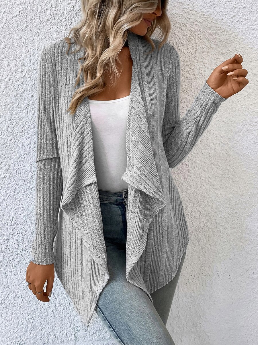 SHEIN LUNE Waterfall Collar Open Front Coat - Light Grey - View 1