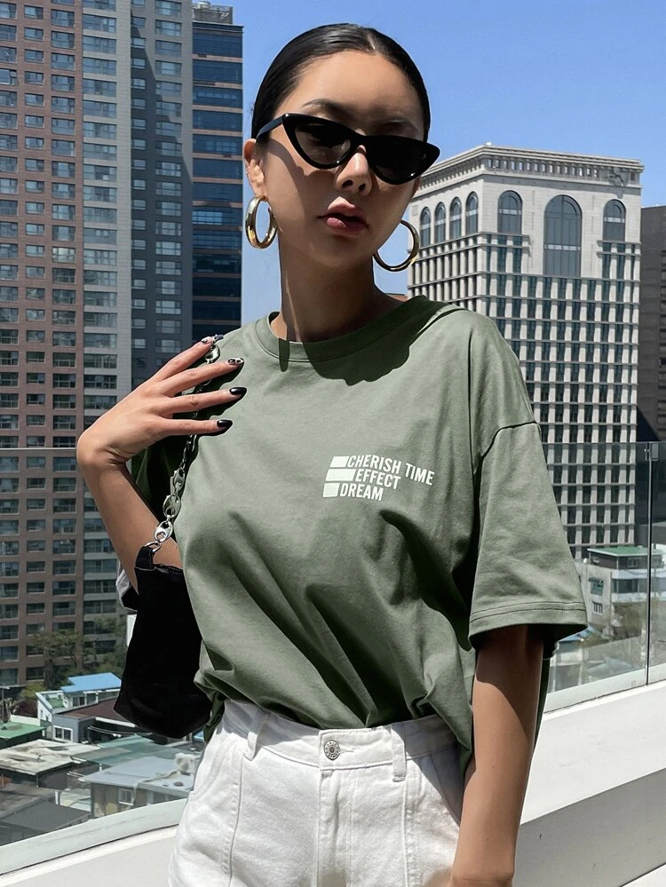 Letter Graphic Drop Shoulder Tee Oversized T-Shirt