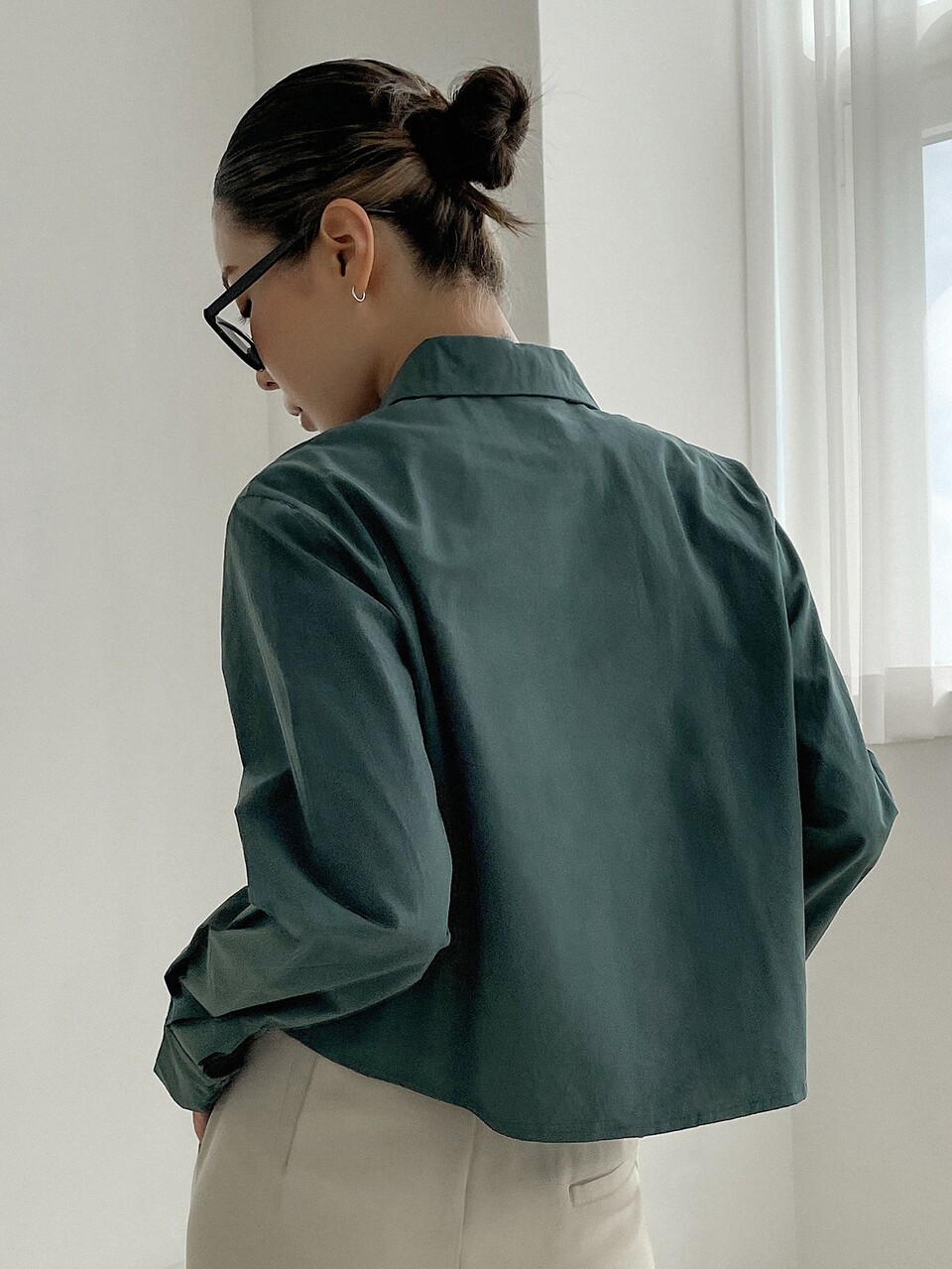 Solid Button Front Crop Shirt