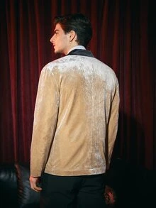 Manfinity Men Contrast Lapel Collar Velvet Blazer - Apricot - View 2