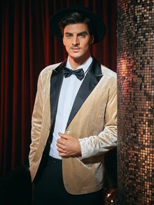 Manfinity Men Contrast Lapel Collar Velvet Blazer - Apricot - View 3