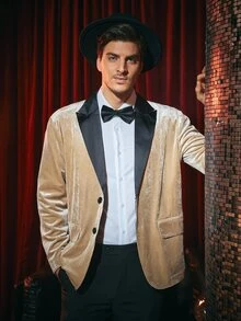 Manfinity Men Contrast Lapel Collar Velvet Blazer - Apricot - View 5