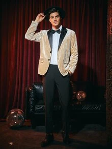 Manfinity Men Contrast Lapel Collar Velvet Blazer - Apricot - View 6