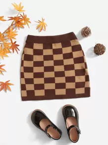 Niñas Falda de punto con patrón de cuadros