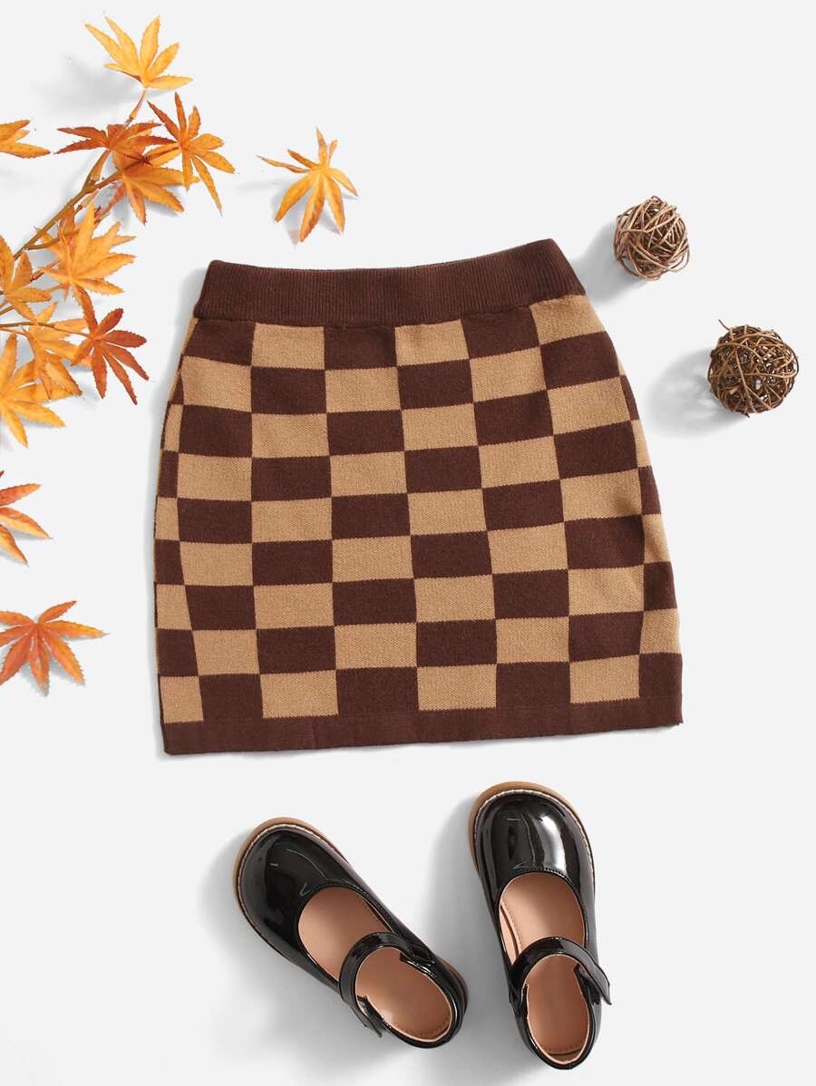 Niñas Falda de punto con patrón de cuadros
