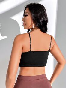 SHEIN Rhinestone Cutout Twist Front Crop Cami Top - Black - View 8