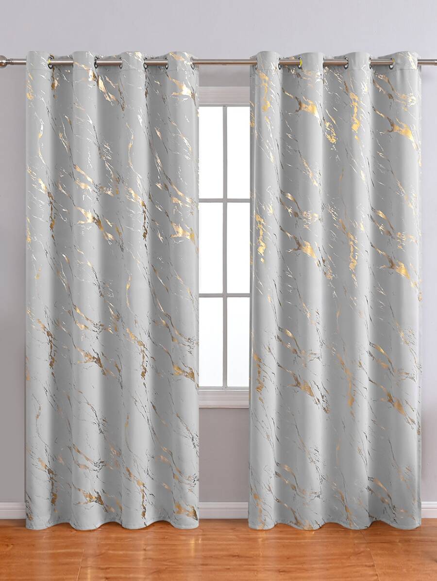 Marble Pattern Single Panel Blackout Curtain, Polyester Curtain For Living Room, Bedroom - Grey - View 1