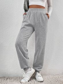 Muchica Quần thể thao nữ Túi màu trơn - Xám - Xem 2