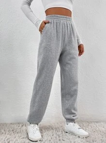 Muchica Quần thể thao nữ Túi màu trơn - Xám - Xem 5