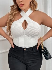 SHEIN Unity 大碼十字交叉露背吊脖針織上衣