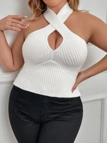 SHEIN Unity 大碼十字交叉露背吊脖針織上衣