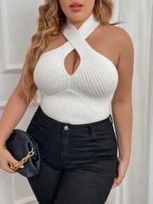 SHEIN Unity 大碼十字交叉露背吊脖針織上衣