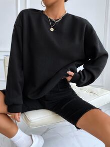 SHEIN EZwear Rhinestone Wing Drop Shoulder Sweatshirt,Long Sleeve Tops In Fall/Winter - Black - View 4
