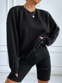 SHEIN EZwear Rhinestone Wing Drop Shoulder Sweatshirt,Long Sleeve Tops In Fall/Winter - Black - View 5