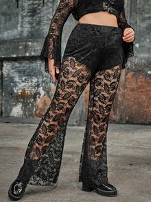 PUNK Plus Panty Insert Lace Flare Leg Trousers - Black - View 6
