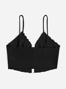 SHEIN Essnce Áo hai dây Plus Size Thắt nút Xù nhỏ màu trơn Giải trí - màu đen - Xem 2