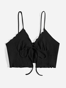 SHEIN Essnce Áo hai dây Plus Size Thắt nút Xù nhỏ màu trơn Giải trí - màu đen - Xem 3